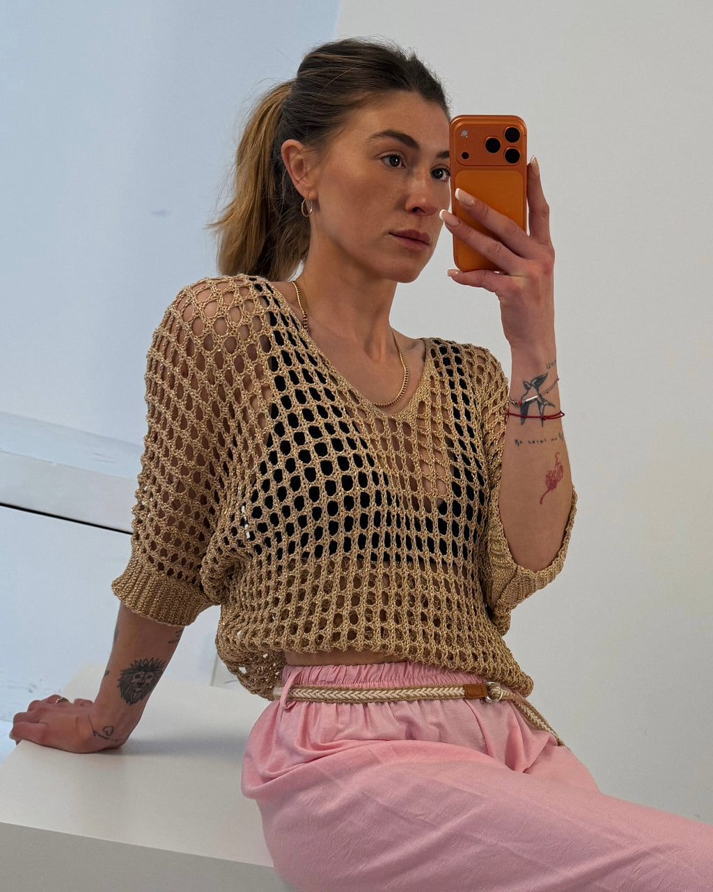 Häkelpullover mit Lurex